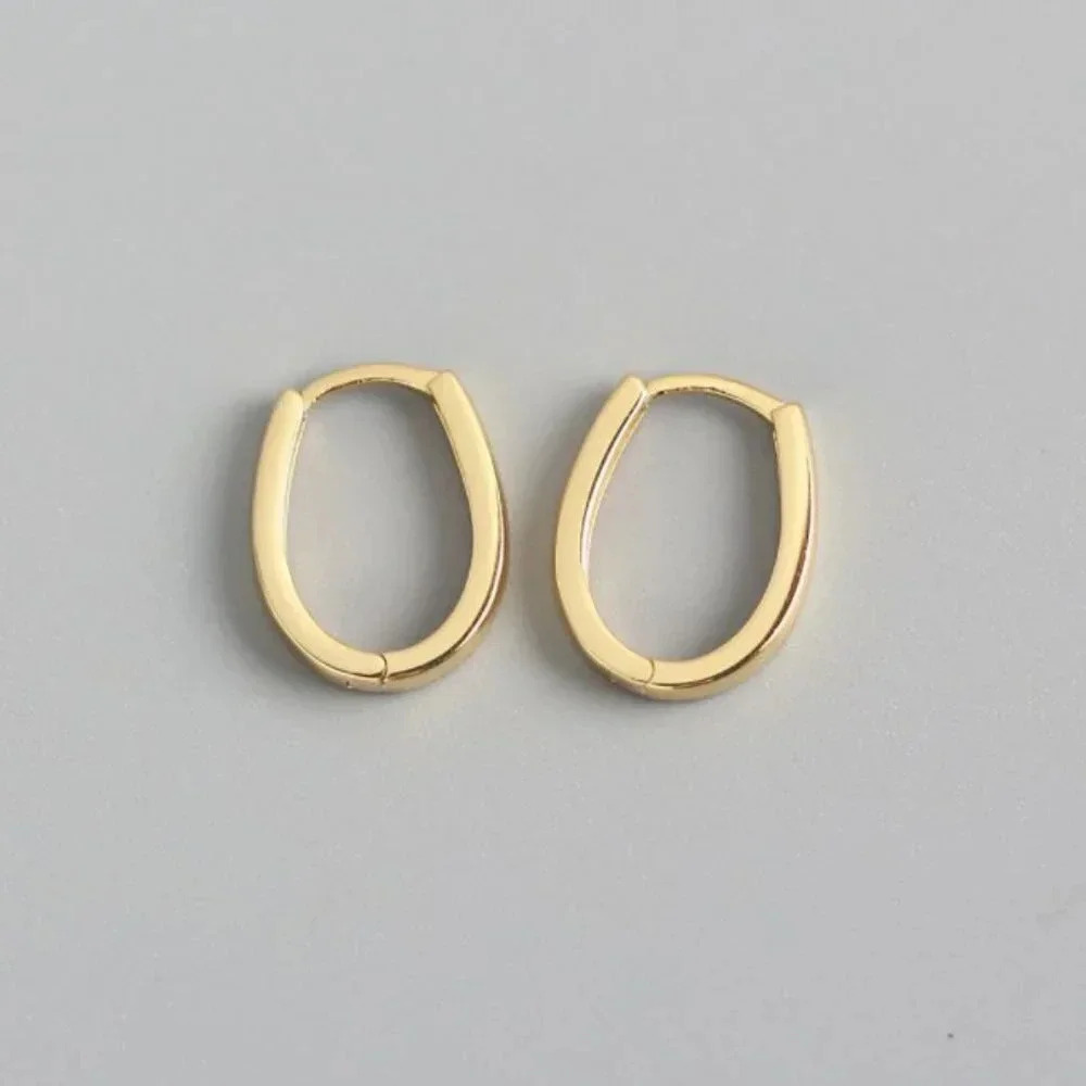 925 Sterling Silver Oval Hoop Earrings Gold